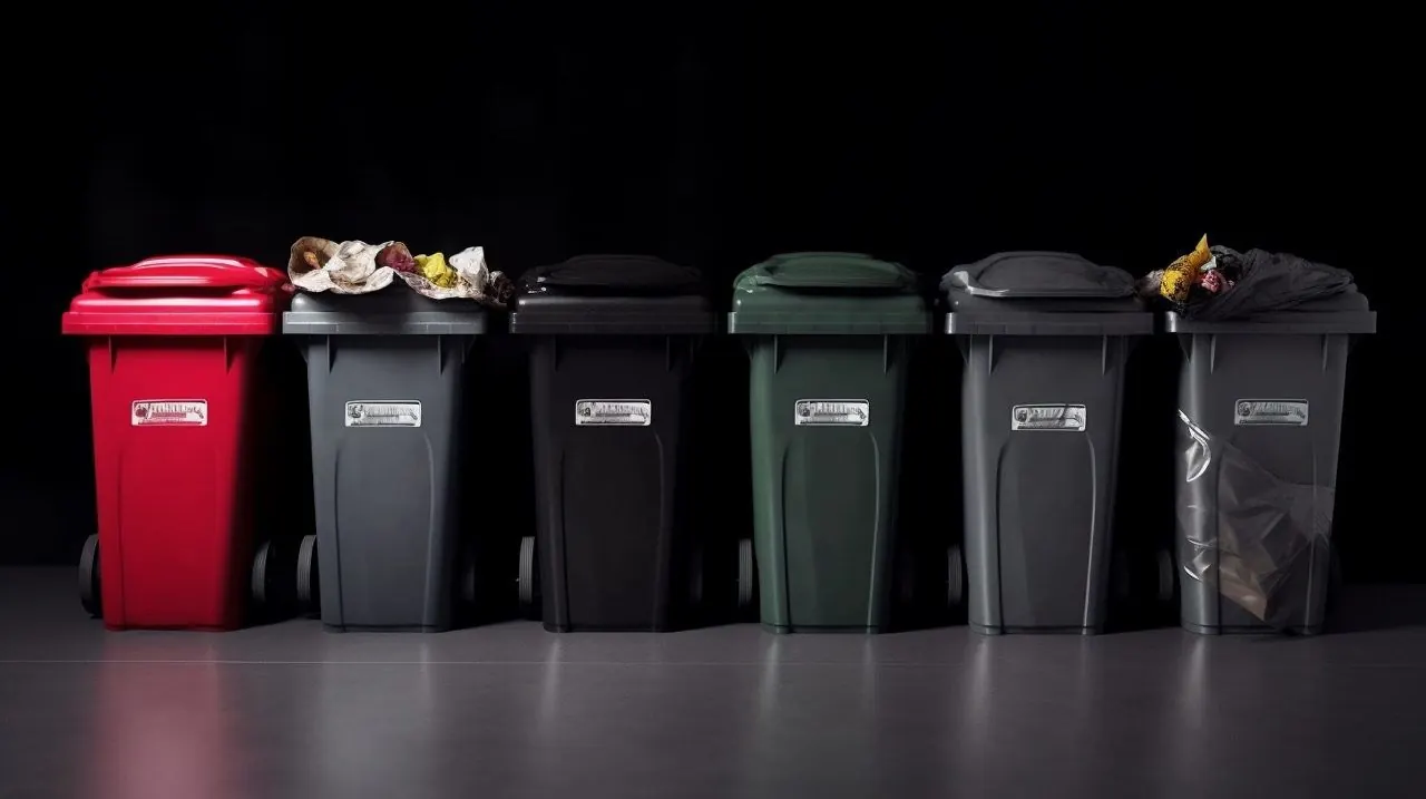 Colored trash bins lineup